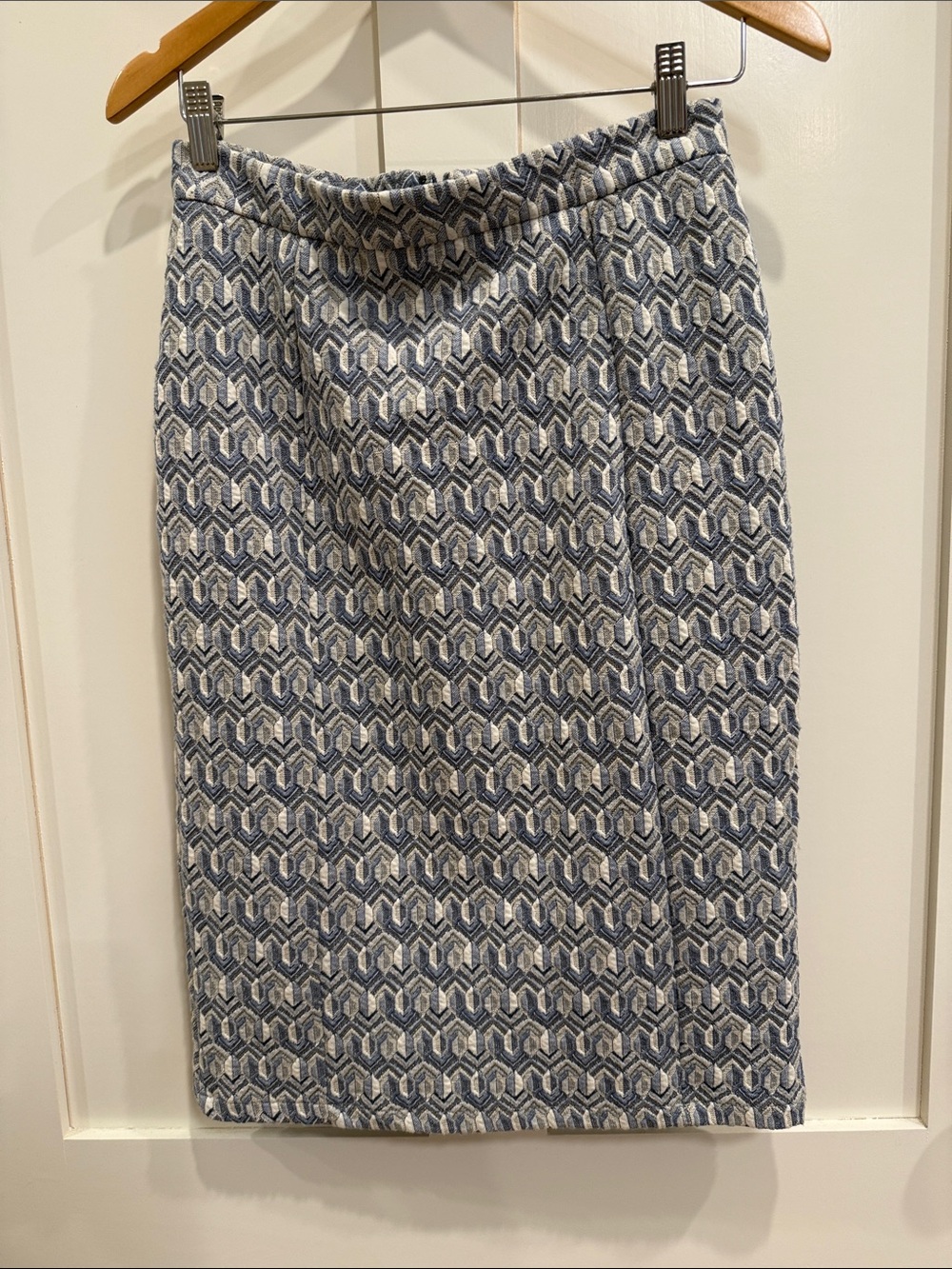 Anthropologie Blue & White Geometric Jacquard Pencil Skirt